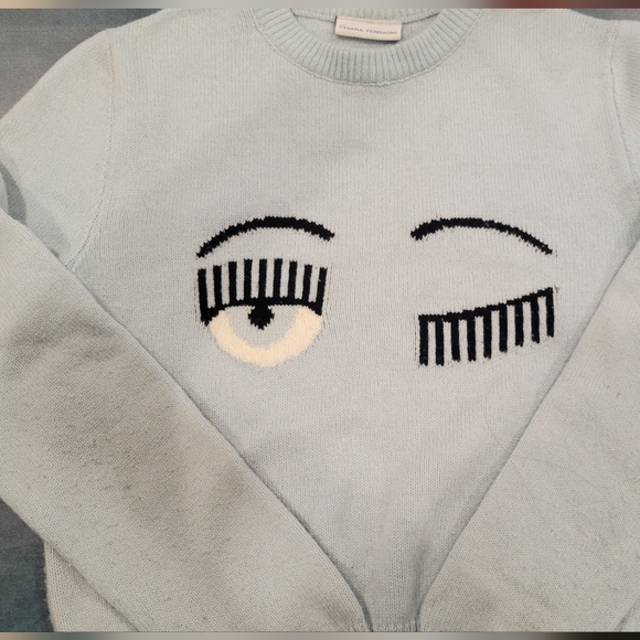 Chiara Ferragni Light Blue Wink Sweater Merino Wool M *see description* - Picture 1 of 9